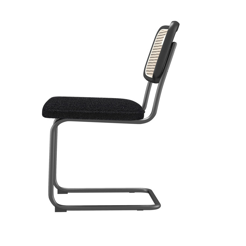 Luxurious Black Teddy Velvet Dining Chairs with Rattan Cane Backrest