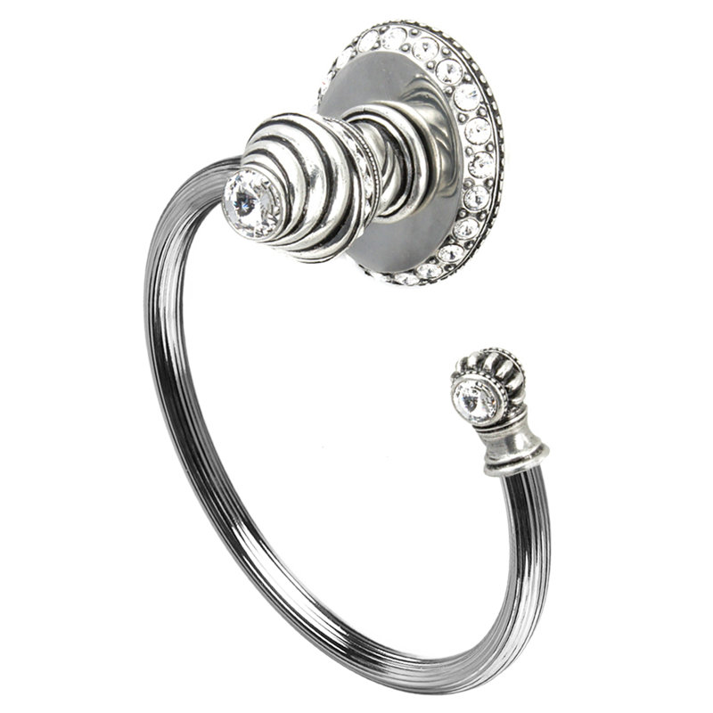 Caché ll large swing towel reeded ring right with 42 rivoli Swarovski Clear Crystals in Chalice, Silver