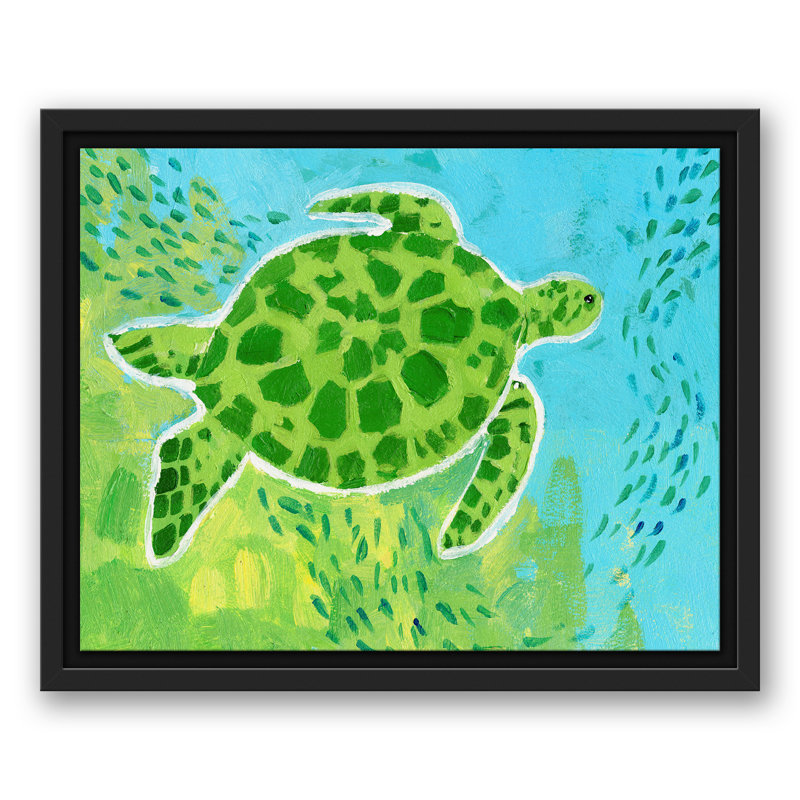 Tortue de mer brillante sur toile, H 12,75 po x l 15,75 po x P 1,75 po, Cadre flottant noir