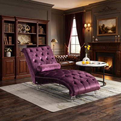 Sailvan Indoor Button-Tufted Velvet Chaise Lounge Chair with Pillow