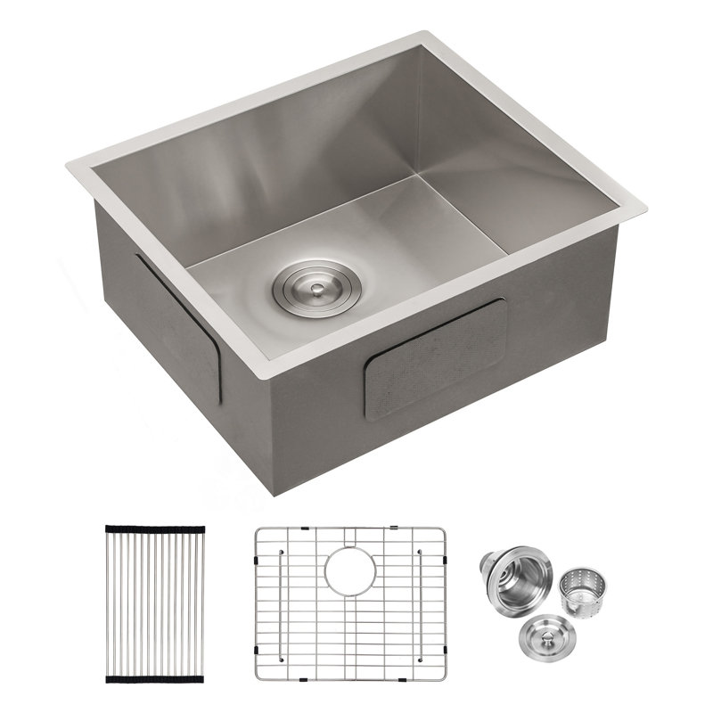 Évier de cuisine encastrable 23 po x 18 po x 9 po - Évier de cuisine à simple cuve en acier inoxydable de calibre 16 de 9 po de profondeur