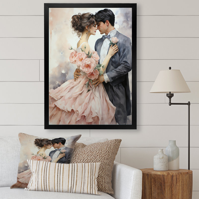Couple de mariage - promesses délicates, Cadre simple noir, H 32 po x l 24 po x P 1 po