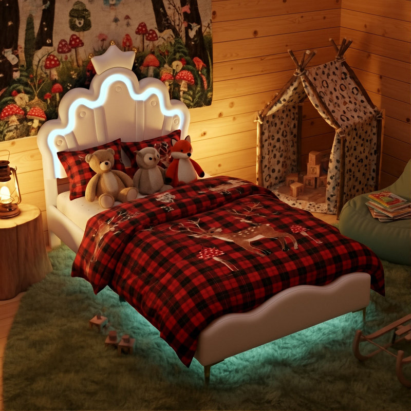EU & UK Single Princess Bed with Dual-Zone LED, Upholstered Height-Adjustable PU Leather Headboard, Pink/White, 90x190/200cm