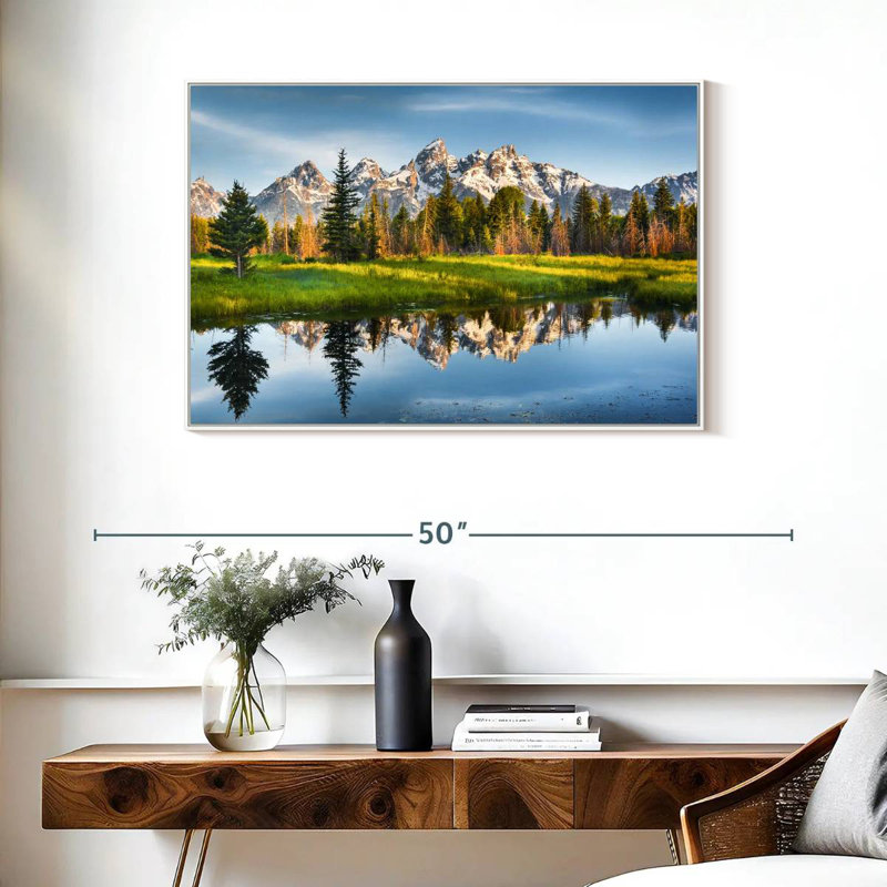 Grand Teton Reflection, Cadre flottant blanc, 37 po x 25 po