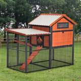 Poulailler avec piste en bois et en fer | Toit imperméable en PVC et conception anti-prédateurs pour 5 à 7 poules | Boîte de nidification intégrée, structure facile à nettoyer