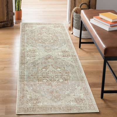 Tapis de couloir oriental lavable antidérapant 12 pi - beige / gris