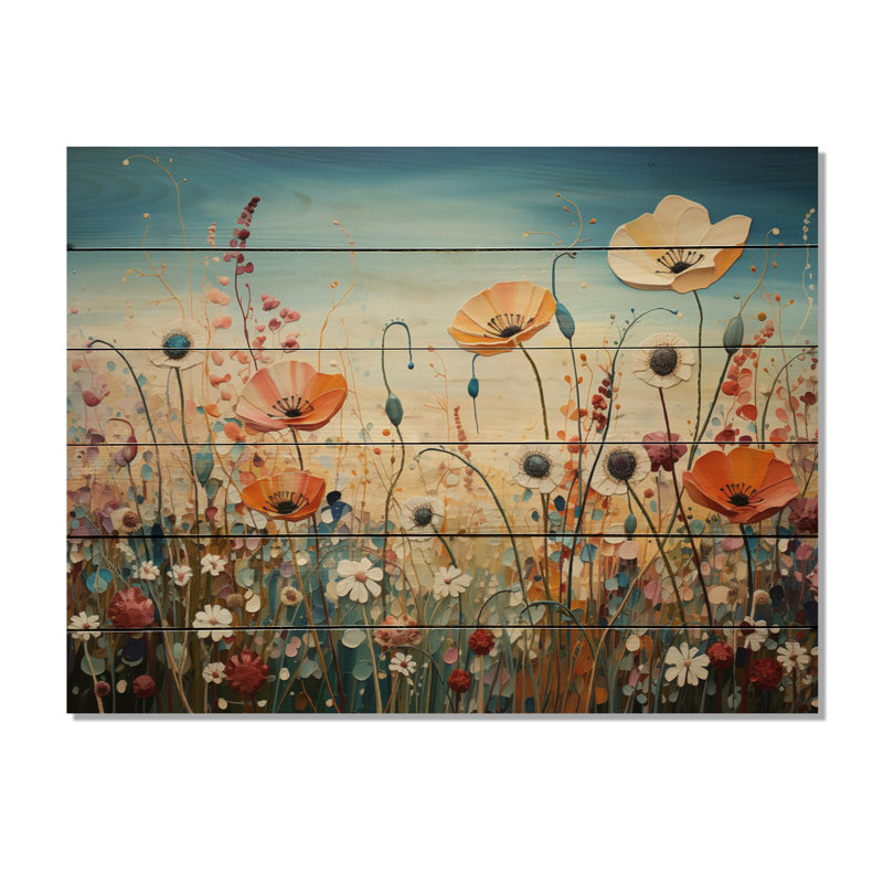 «Wildflowers Field Pointillism Dot I» sur bois, H 24 po x l 32 po x P 0,78 po