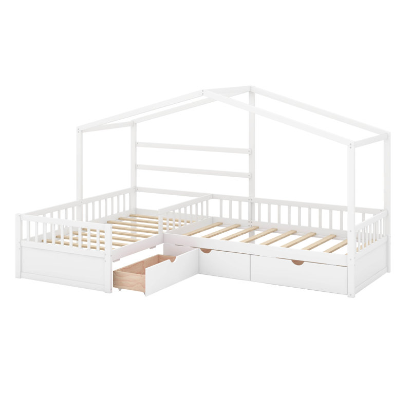 Lit plateforme simple avec tiroirs, Blanc
