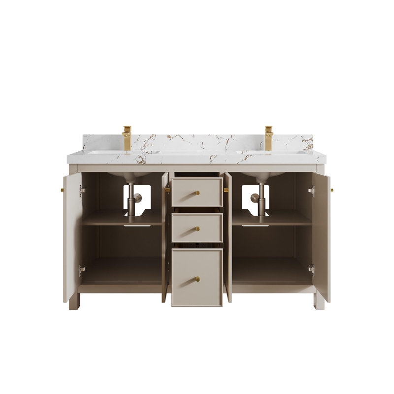 Meuble-lavabo double 60 po avec plateau Chicago, Brun Viola