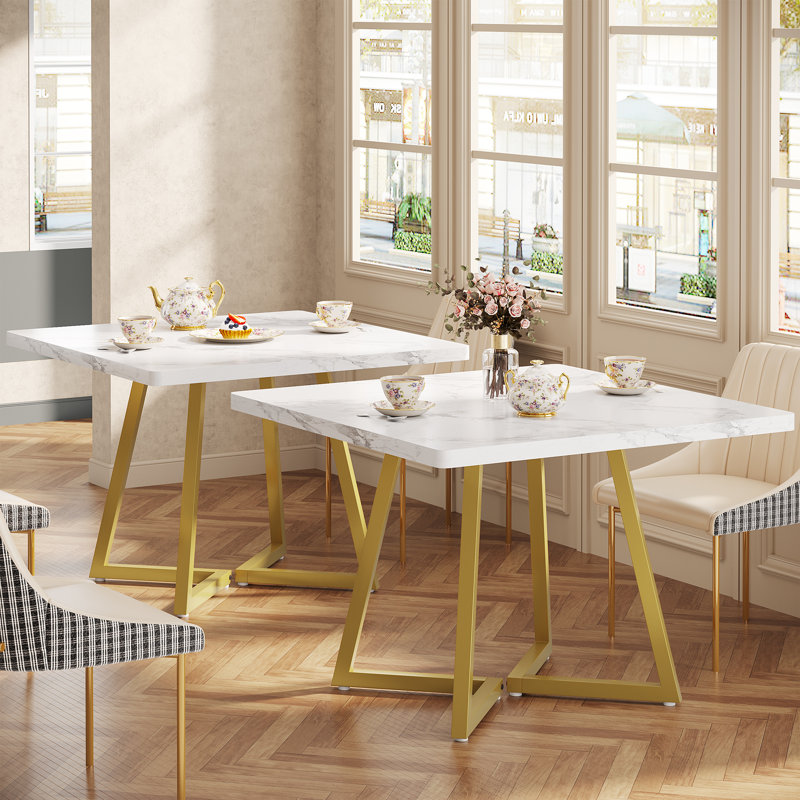 Table de salle à manger carrée 31,5 ", Blanc, Doré