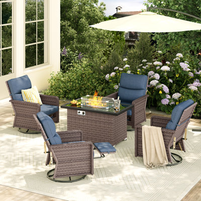 Ensemble de conversation avec chaise berçante pivotante à dossier réglable pour 4 personnes avec table de foyer et coussins Cassandre