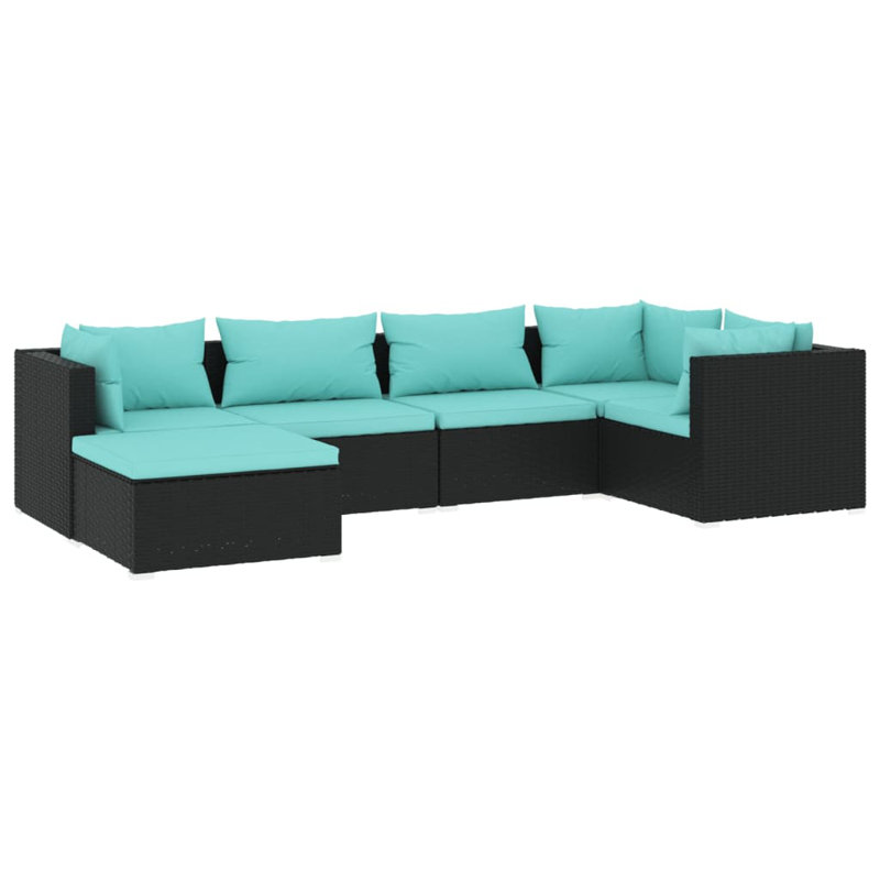 Ensemble modulaire de patio carré de 27,6 po de largeur avec coussins, Bleu eau, Noir