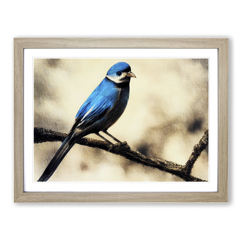 Expressive Bird - Single Picture Frame Print, 46cm H x 64cm W x 2cm D, Oak Framed