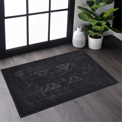 Black Washable Rug Runner Rug
