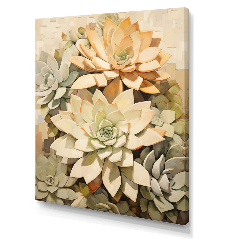 Beige plante grasse douce V, H 32 po x l 24 po x P 1 po, Toile tendue