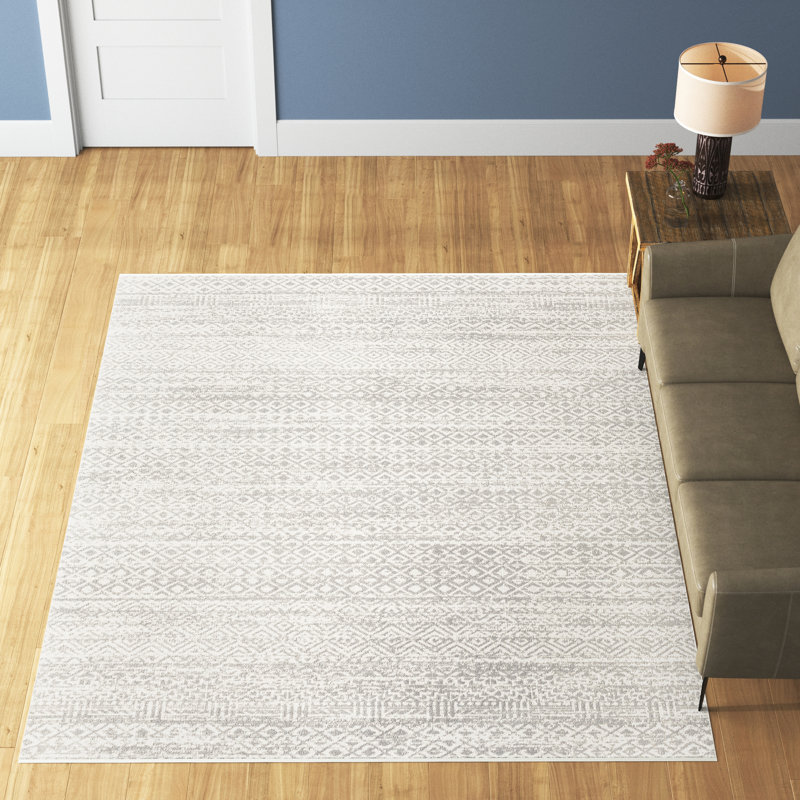 Swampscott Machine Washable Geometric Grey/Light Grey Area Rug, Rectangle 6'7" x 9'