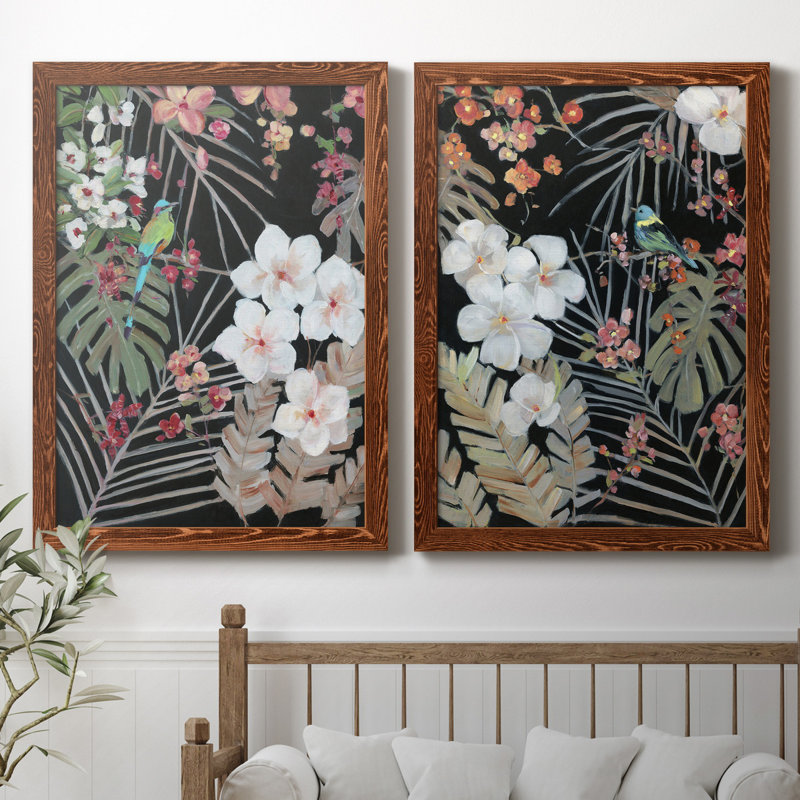 Tropical Midnight I - ensemble de 2 reproductions d'art, H 31,5 po x l 47 po x P 1,5 po, Toile avec cadre érable