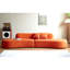Velours courbé rouge orangé de luxe 6 places avec coussins décoratifs, mousse haute densité et demi-lune, parfait pour les décors d'appartements modernes