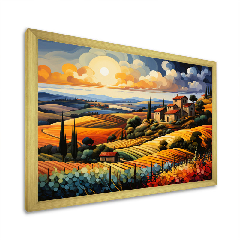 Italie, Toscane, vignobles V - Italie, art mural, Cadre doré simple, H 16 po x l 32 po x P 1 po