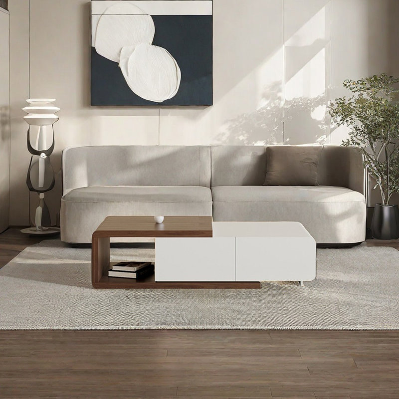Modern Brown Retractable Coffee Table, 13.38" H x 41.33" L x 27.56" W