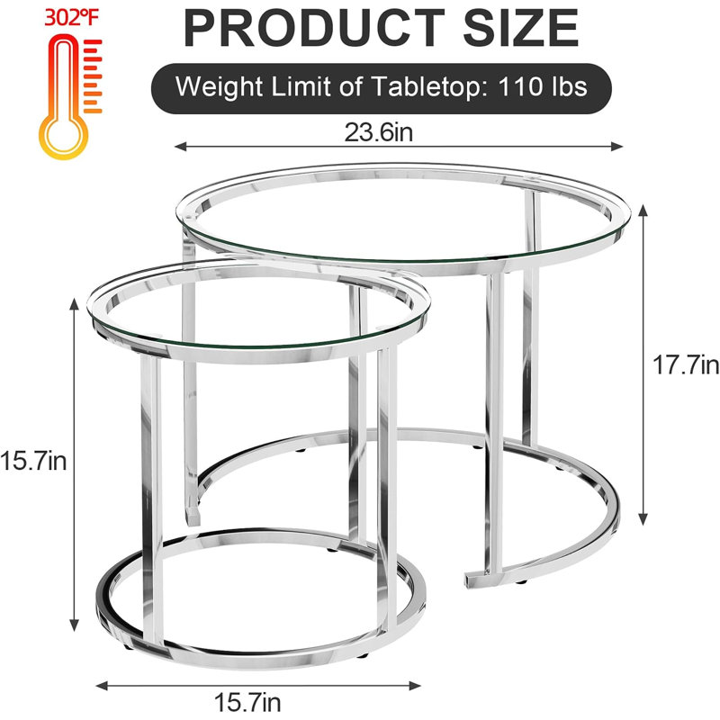 Round Glass Nesting Table Side Table End Table Set Of 2