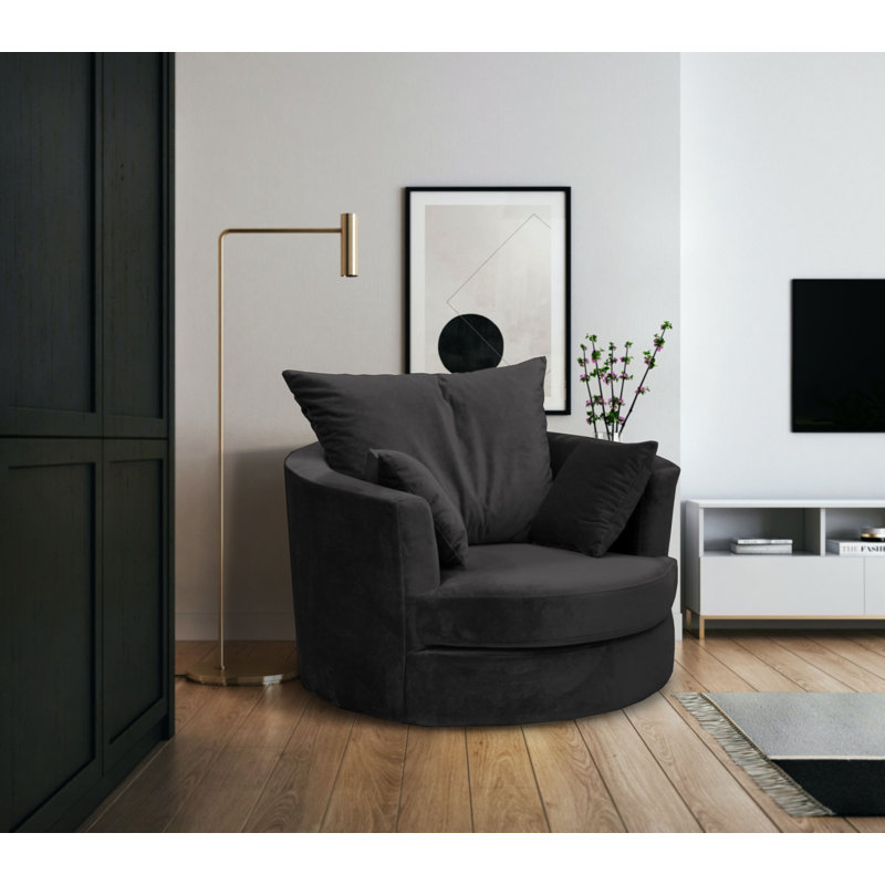 Curwood Upholstered Swivel Barrel Chair, Black
