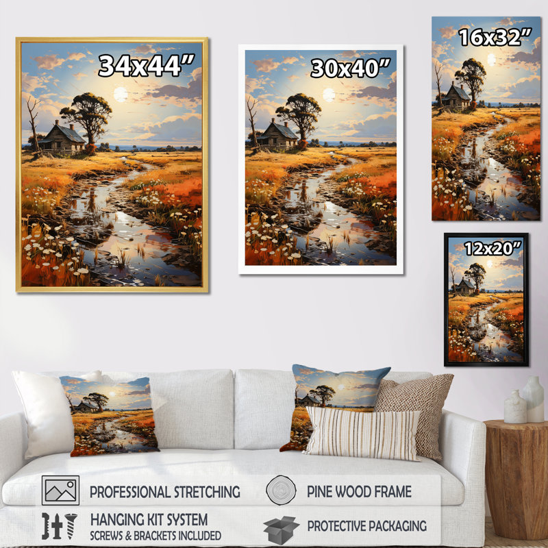 «Countryside Farm Bliss I» sur toile, H 32 po x l 16 po x P 1 po, Cadre flottant blanc