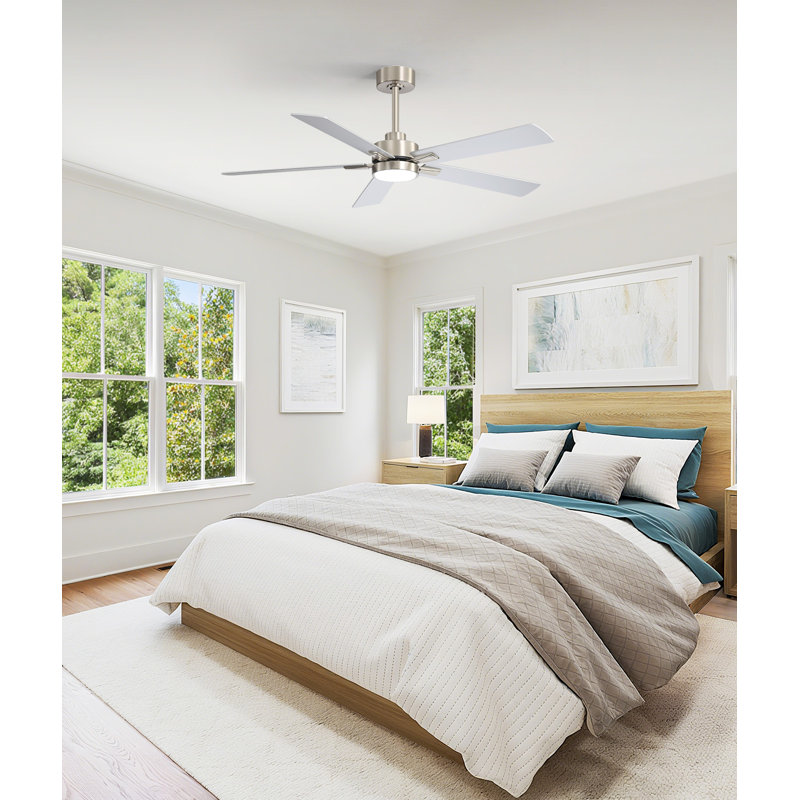 Rolanda 52" 5-inch Downrod Mount Ceiling Fan with Light Kit and Remote Control, Satin Nickel with Silver Blades