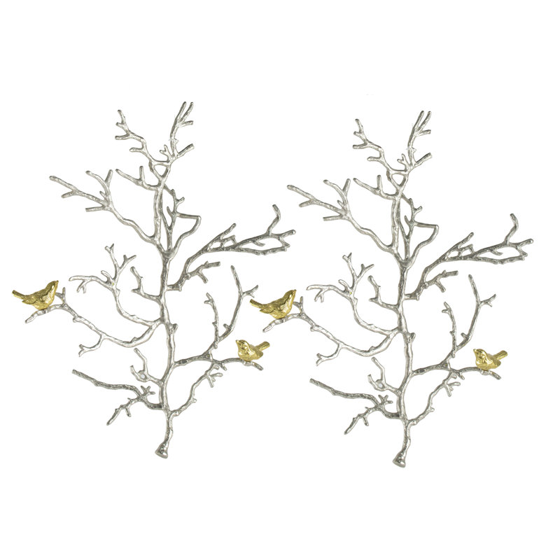 Ensemble de 2 sculptures murales en métal avec accents d'oiseaux