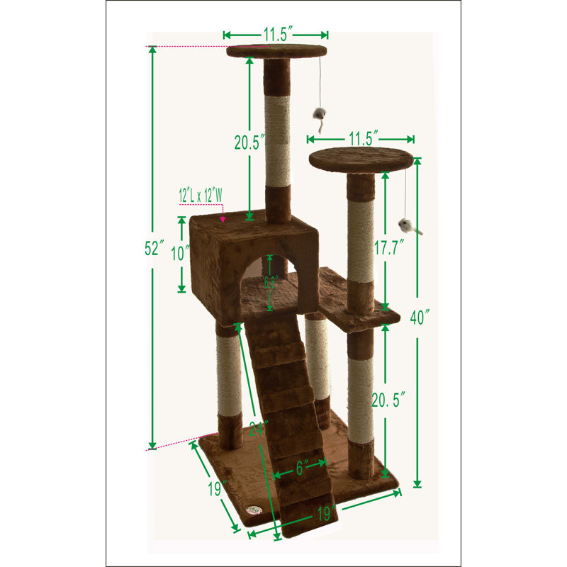 52'' Brown Faux Fur and Sisal Cat Tree with Condo