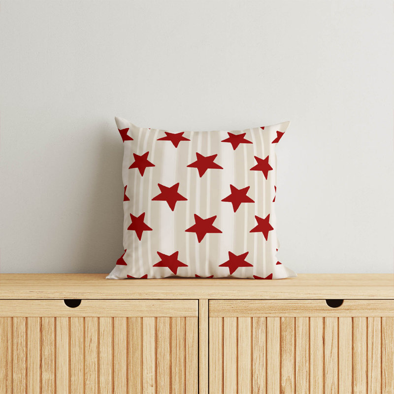 Coussin décoratif étoiles et rayures, Carré de 26 po, Neutre / rouge