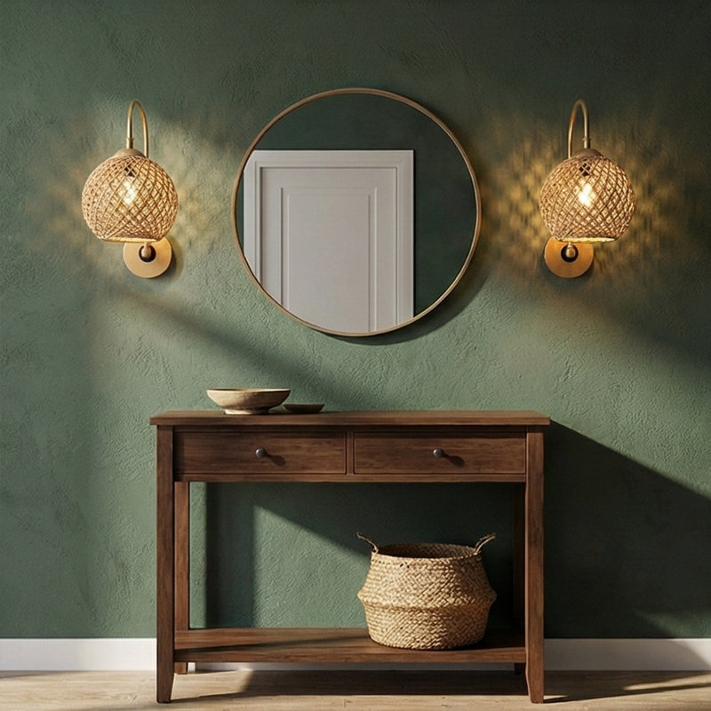 Alana 1-Light Armed Sconce with Jute Globe Shade