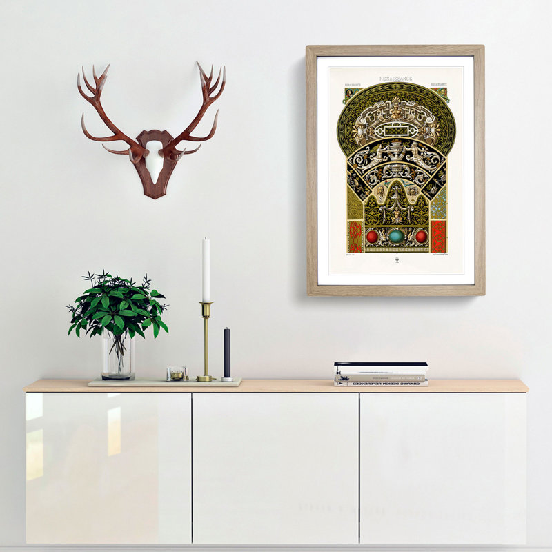 A Striking Renaissance Pattern by Albert Racinet - Picture Frame Painting Print, 87cm H x 62cm W x 2cm D, Oak Framed