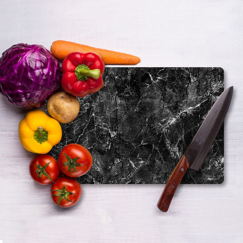 Planche à découper en verre trempé de qualité supérieure, 9,8 po x 13,8 po | Pieds en silicone 100% antibactériens, faciles à nettoyer et antidérapants | Cuisine durable indispensable pour une préparation sécuritaire des aliments, design élégant et fonctionnel