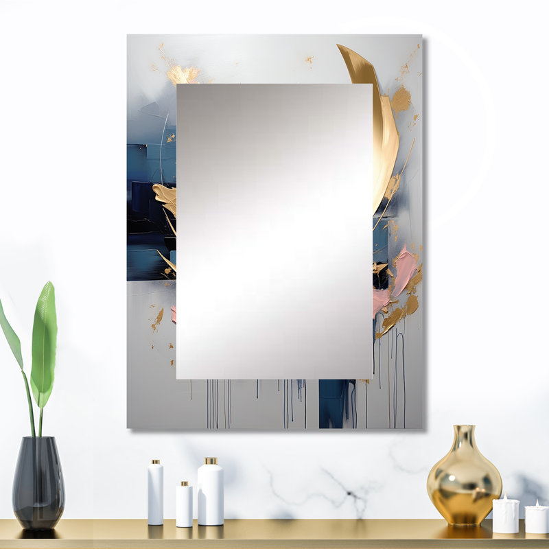 Golden blue Abstract Whirls of serenity IV - Fractal Wall Mirror, Gold Decorative Mirror, Printed Metal Art, 32" x 24"