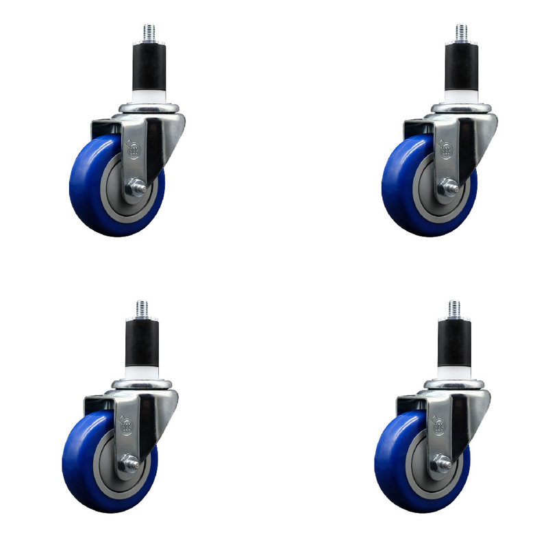 Ensemble de roulettes extensibles pivotantes 3,5 pouces en polyuréthane 3,5 pouces 1-1 / 2 pouces SCC, Bleu