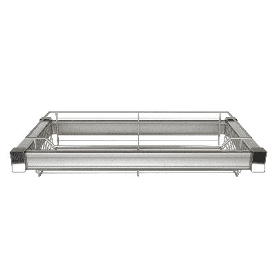 Satin Metal Premium 30" Full-Extension Slide-out Wire Basket with Aluminum Frame - Shallow 5.1" Height