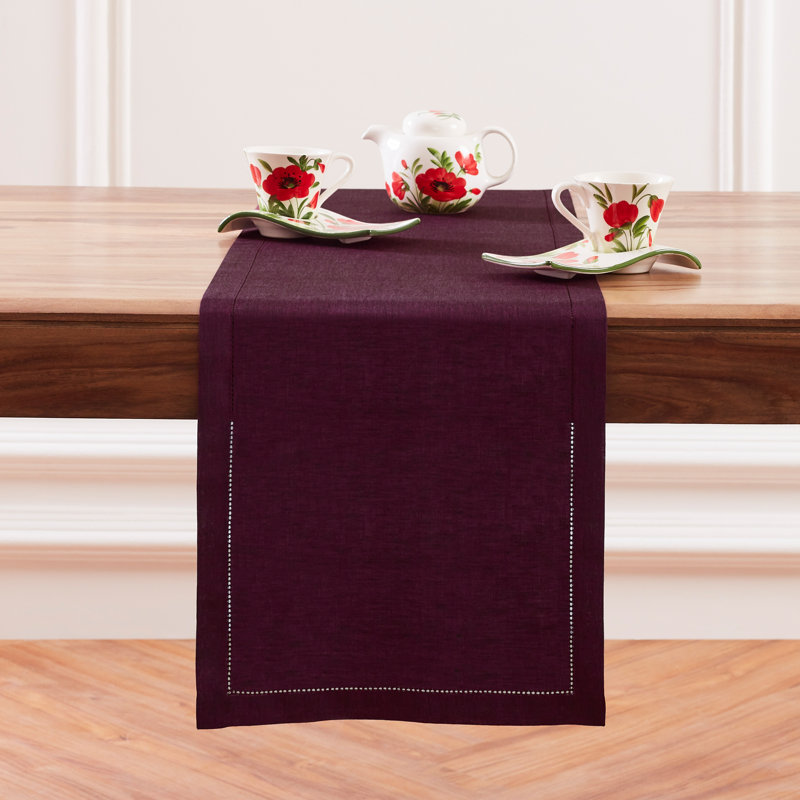 Milan - 100% Pure Linen Table Runner, Chambray Burgundy, 36" x 14"