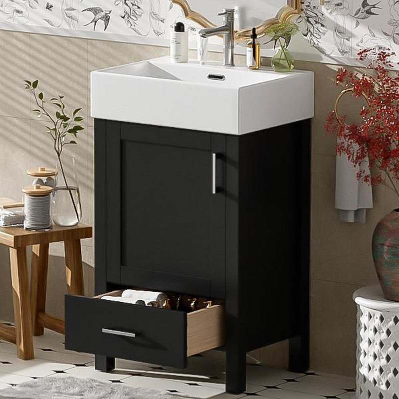 Meuble-lavabo moderne de 20,28 po avec lavabo en céramique, structure en bois massif et tiroir - idéal pour les petites salles de bain.