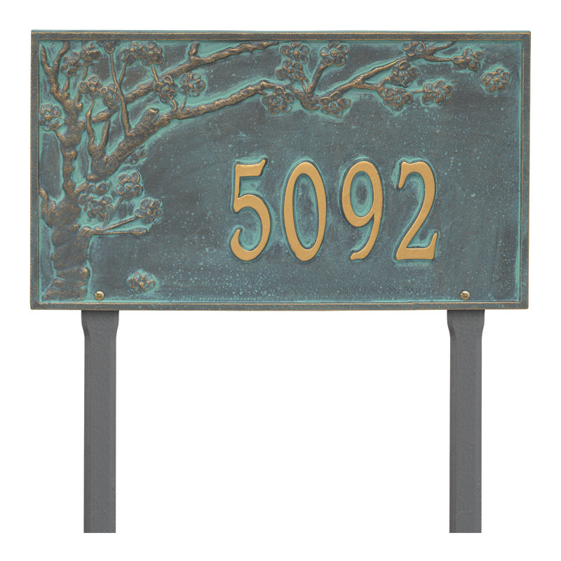 Plaque d'adresse sur 1 pelouse Spring Blossom, Bronze, vert-de-gris, Oui