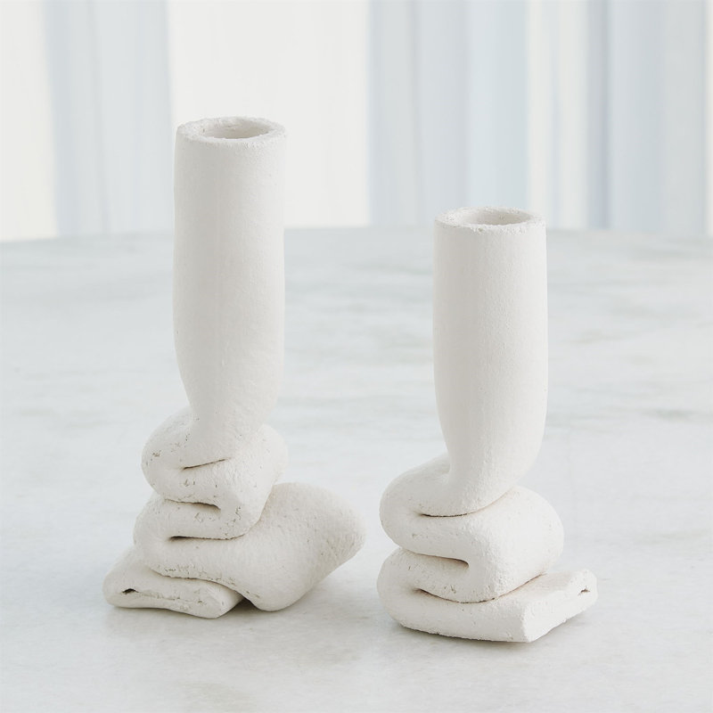 Squoze Handmade Ceramic Table Vase, 9" H x 5" W x 4.5" D, White