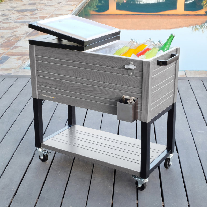 Permasteel - Glacière à roulettes 80QT à grain de bois avec cloison - Gris, Gris, Avec cloison