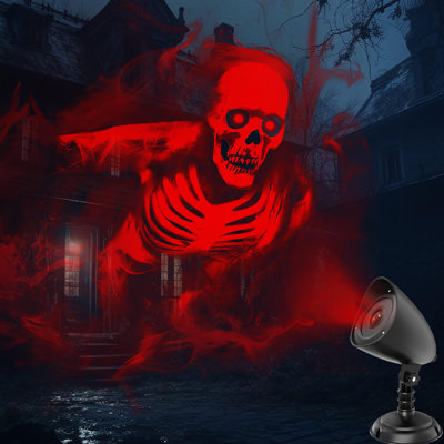 Projecteur d'Halloween extérieur, projection de crâne rouge dynamique 3D avec effets DEL, lumière de fenêtre hologramme pour la cour d'Halloween