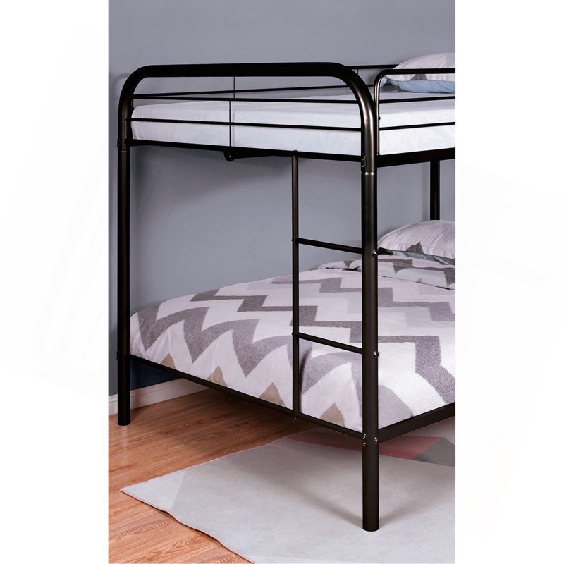 Lit superposé double en métal de style contemporain avec échelle en angle, Noir