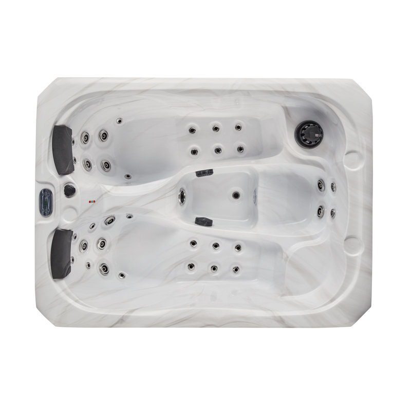 Gray Acrylic 3-Person Rectangle Hot Tub with LED Lighting