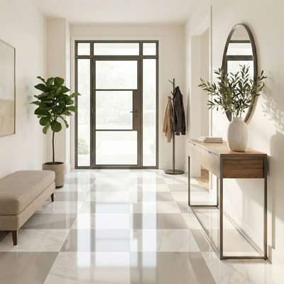 Precious Marble Checkerboard 24 In. X 24 In. Polished Porcelain Marble Look Floor And Wall Tile (38.76 Sq. Ft. / Case)