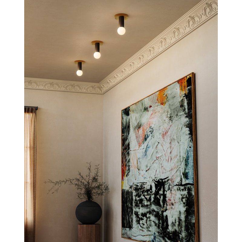 1 - Light LED Semi Flush Mount, Brushed Gold/Black Vegan Leather