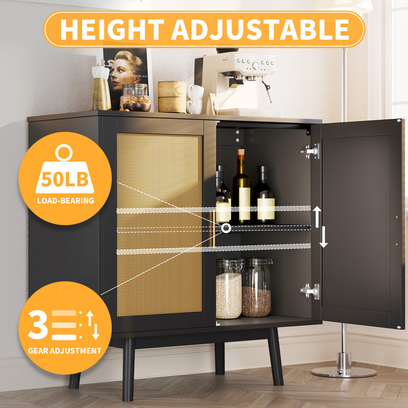 Aviram 31.5'' H Wicker Accent Chest, Sideboard with Adjustable Shelf, Black/Yellow