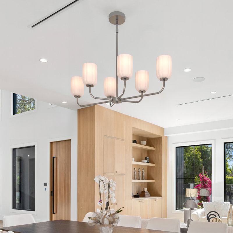 Parkmont Plug & Play 6-Light Chandelier in Transitional and Modern Style-55 Inches Tall and 34 Inches Wide, Brushed Nickel