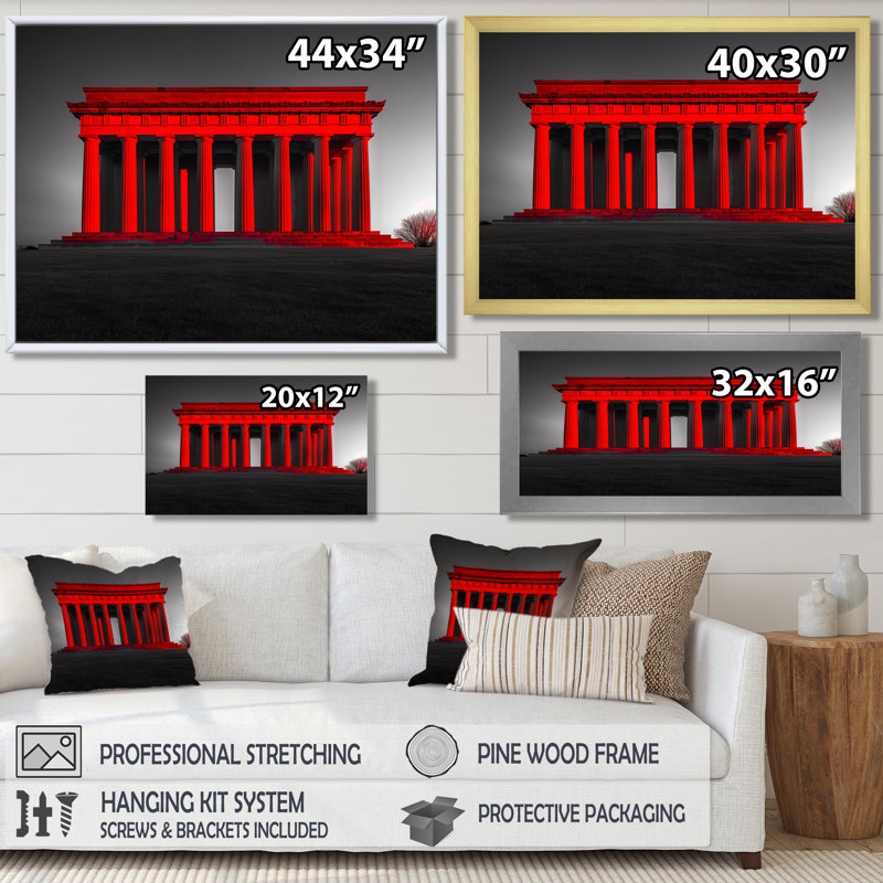Red Gray Lincoln Monument Monument - Monuments, art mural, H 30 po x l 40 po, Cadre flottant brun